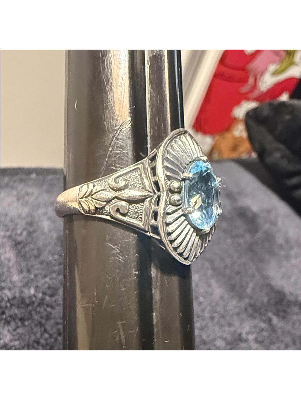 Sterling Silver Ring with Blue Gemstone - Picture 2 of 9